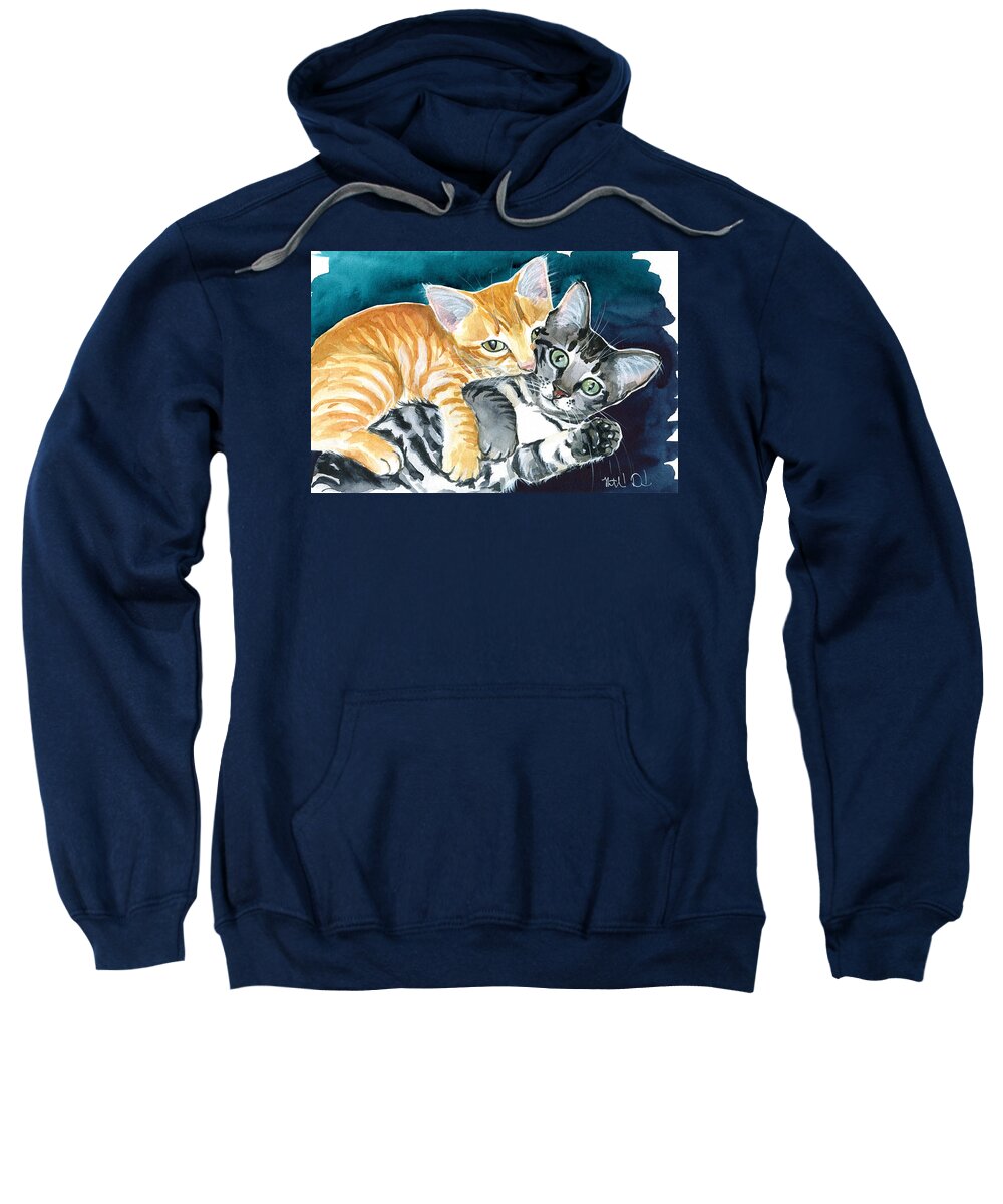Cat Sweatshirt featuring the painting Milo and Tigger - Cute Kitty Painting by Dora Hathazi Mendes