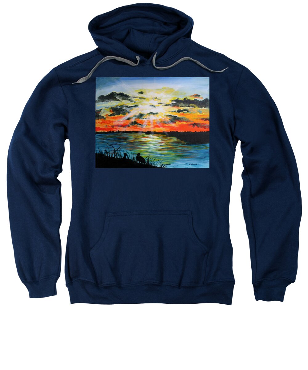 Mississippi River Sweatshirt featuring the painting Mississippi River Sunset by Karl Wagner