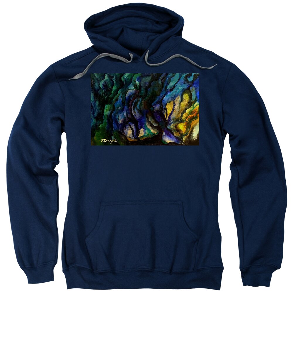 Acrylic Painting Sweatshirt featuring the painting Moody Bleu by Esperanza Creeger