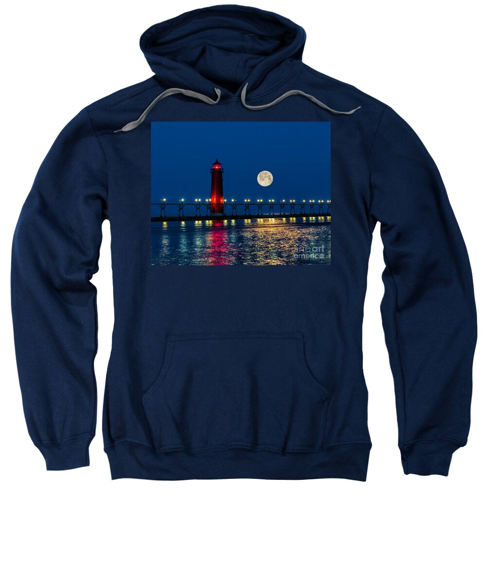 Grand Haven Sweatshirt featuring the photograph Moon over Grand Haven by Nick Zelinsky Jr