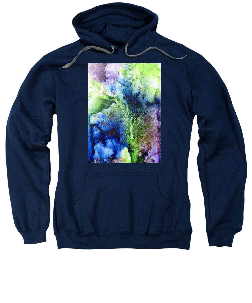 Abstract Sweatshirt featuring the painting Moonlit Garden by Louise Adams