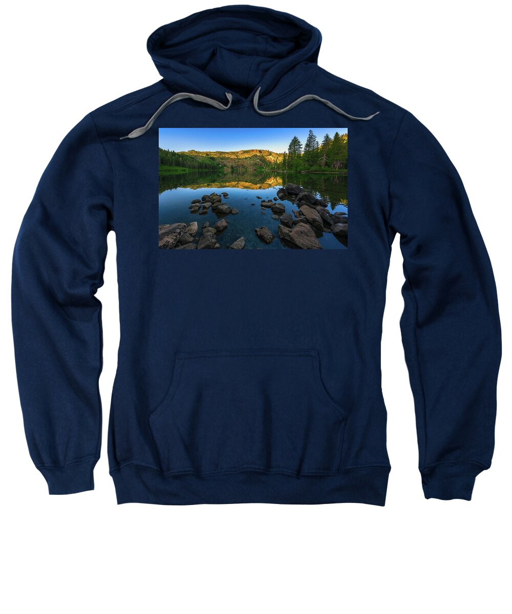 Af-s Nikkor 14-24mm F2.8g Ed Sweatshirt featuring the photograph Morning Reflection on Castle Lake by John Hight