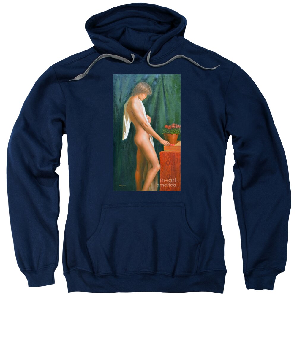 Oil Painting.art Sweatshirt featuring the painting Original Oil Painting Male Nude Boy Man On Canvas#16-2-5-16 by Hongtao Huang