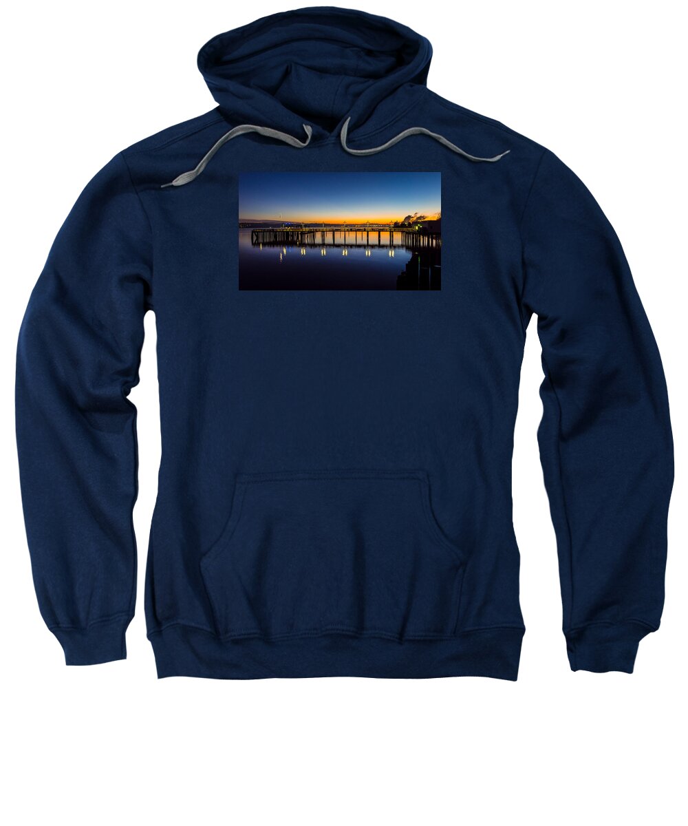 Rob Green Sweatshirt featuring the photograph Old Town Pier Blue Hour Sunrise by Rob Green
