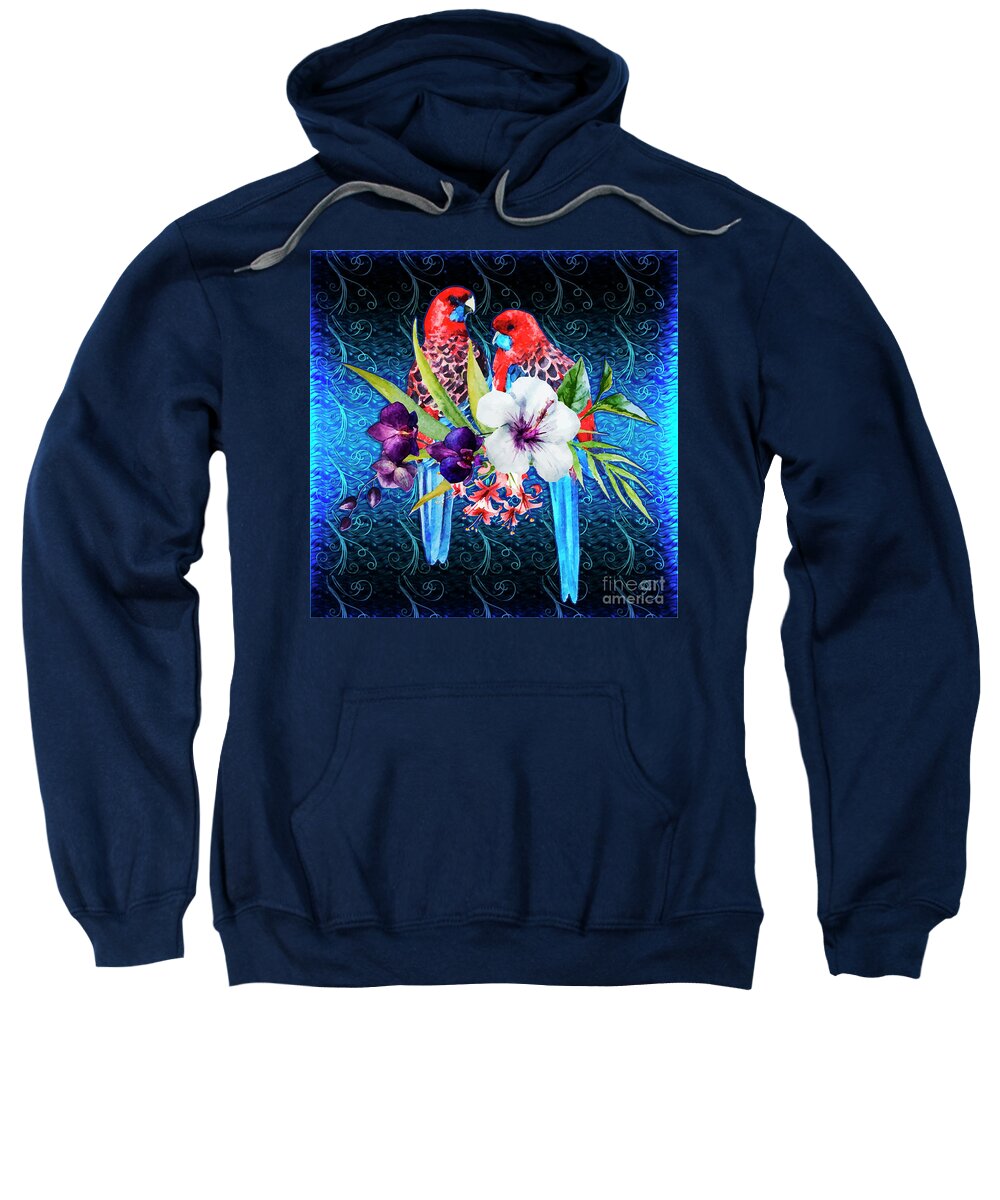 Birds Sweatshirt featuring the digital art Paired Parrots by Digital Art Cafe