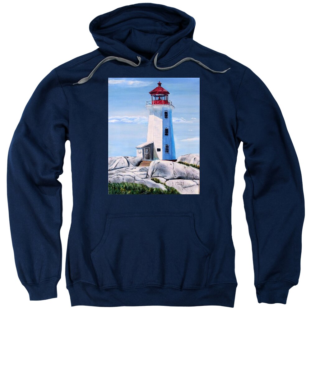 Peggy's Cove Sweatshirt featuring the painting Peggy's Cove Lighthouse by Marilyn McNish