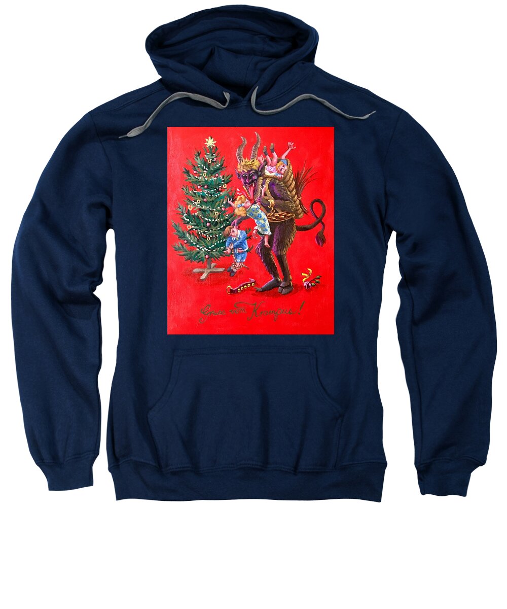 Krampus Sweatshirt featuring the painting Please Be Good by Don Morgan