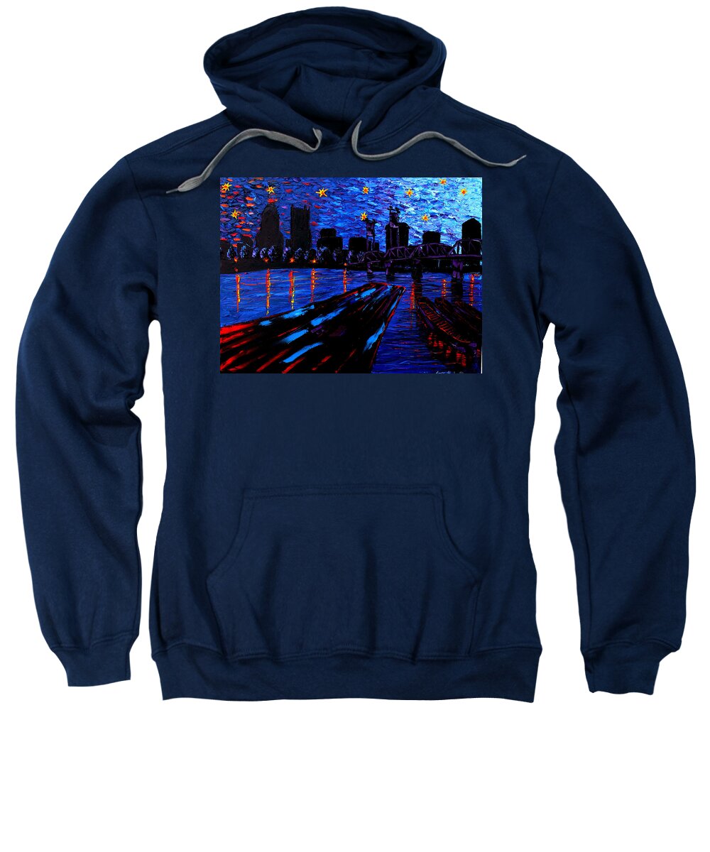  Sweatshirt featuring the painting Portland Starry Night #6 by James Dunbar