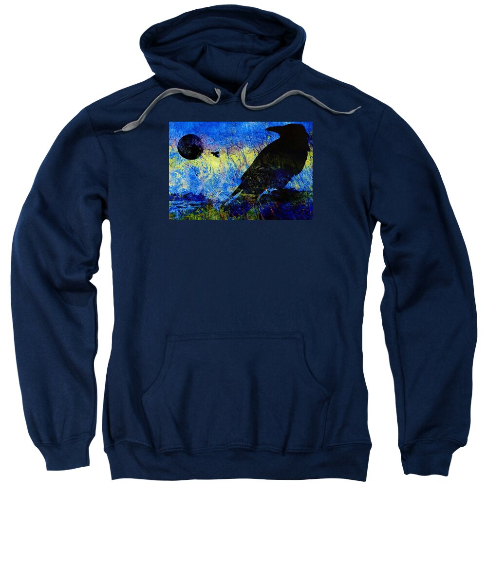 Ravens Sweatshirt featuring the digital art Raven Looking Back by Sandra Selle Rodriguez
