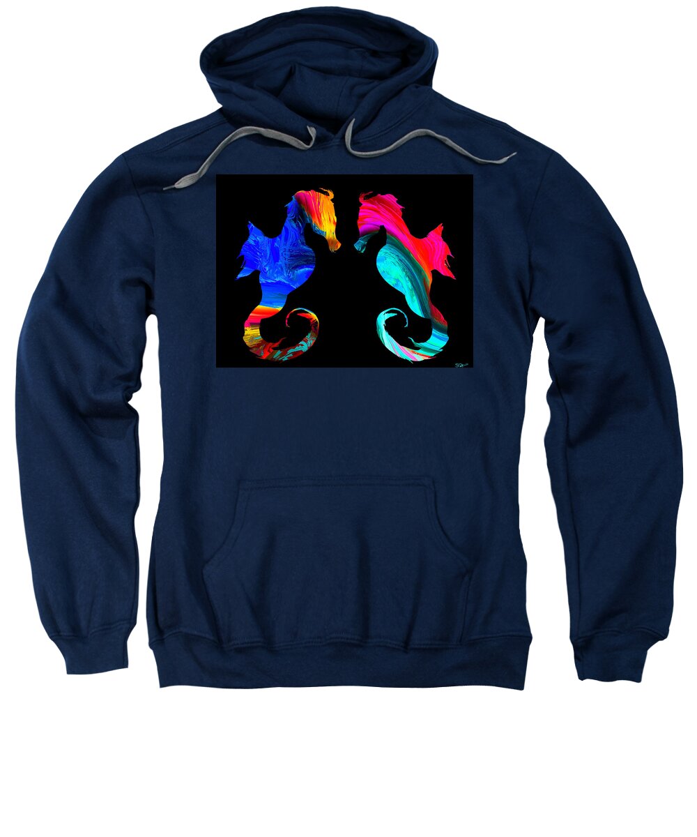 Seahorses Sweatshirt featuring the painting Romancing the Seahorse by Abstract Angel Artist Stephen K
