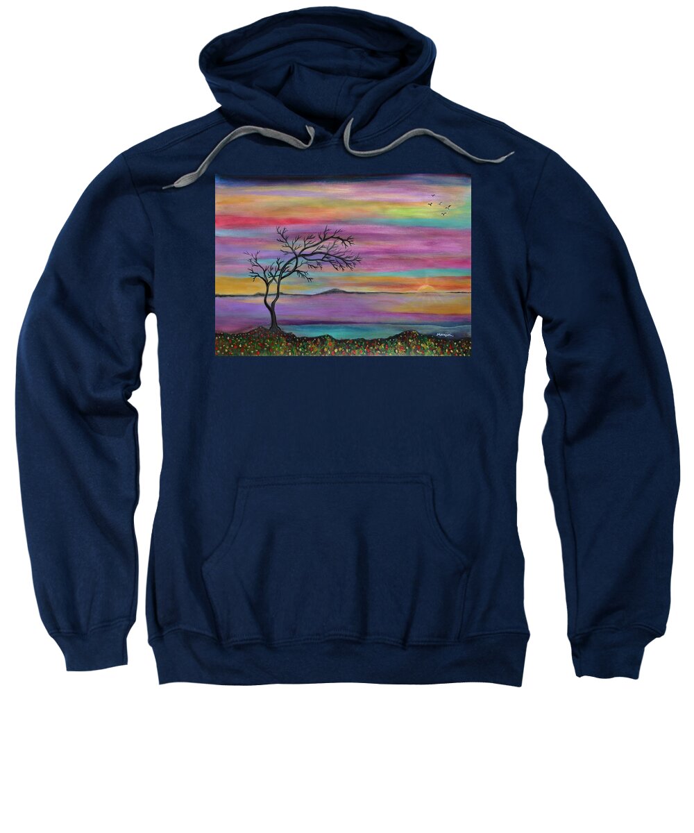 Landscape Sweatshirt featuring the painting Serene sunset by Manjiri Kanvinde