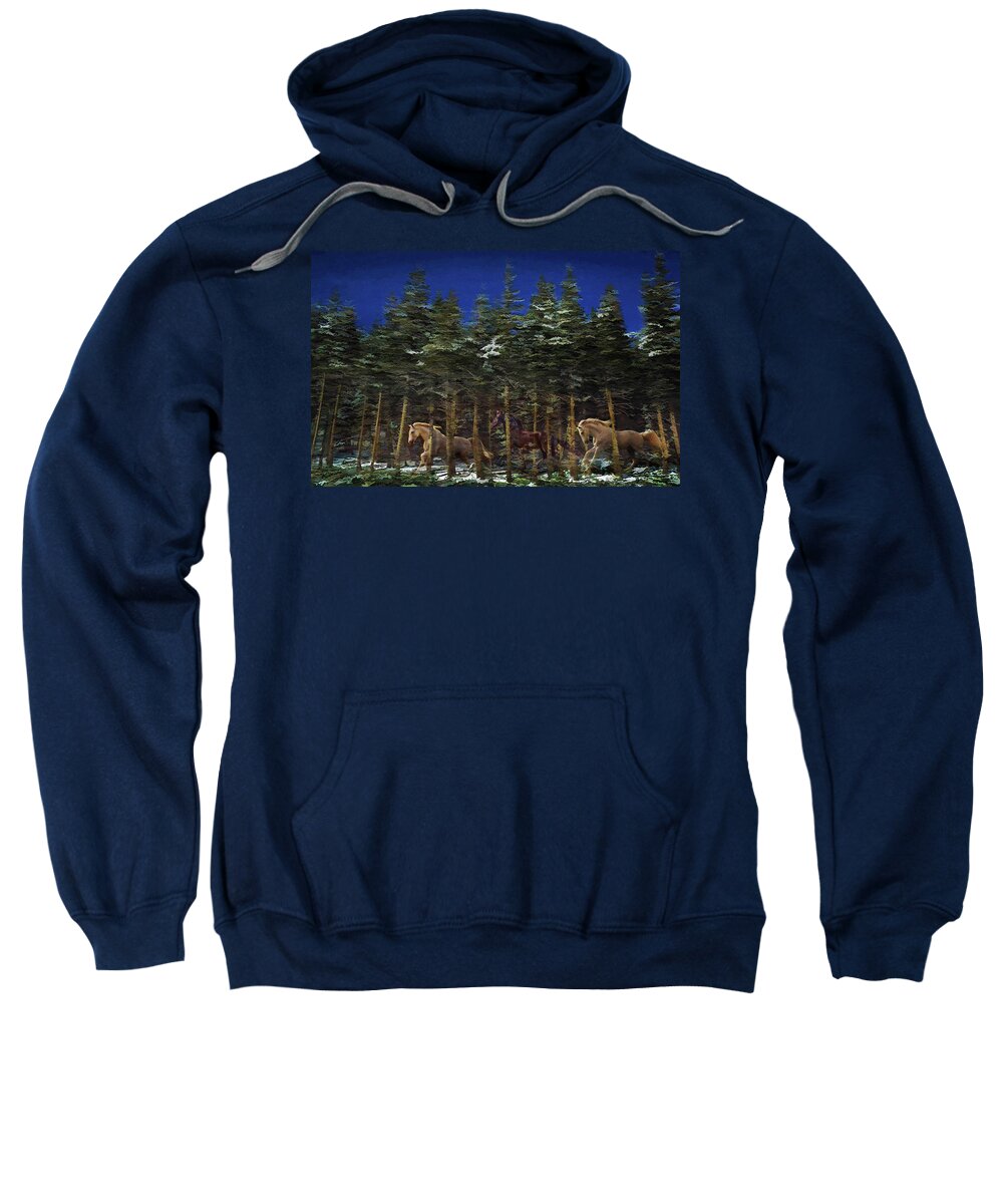 Herds Horses Sweatshirt featuring the photograph Spirits of the Forest by Melinda Hughes-Berland