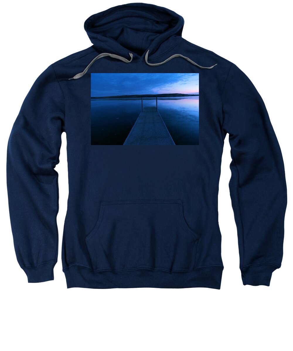 Dock Sweatshirt featuring the photograph Springbrook lake at dawn by Jeff Swan
