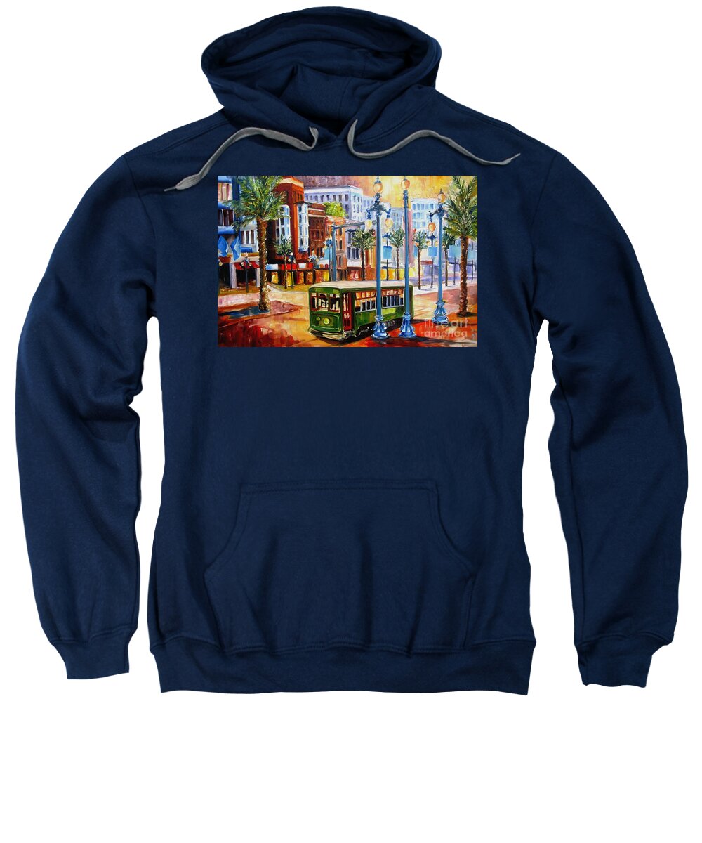 New Orleans Paintings Sweatshirt featuring the painting Streetcar on Canal Street by Diane Millsap