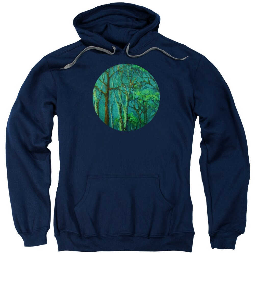 Impressionist Landscape Sweatshirt featuring the painting Sunlit Woodland Path by Mary Wolf
