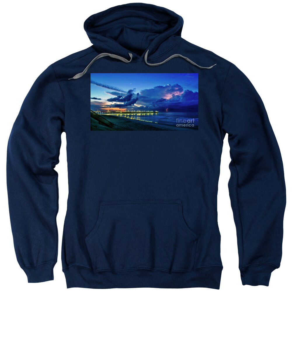 Surf City Sweatshirt featuring the photograph Sunrise Lightning by DJA Images