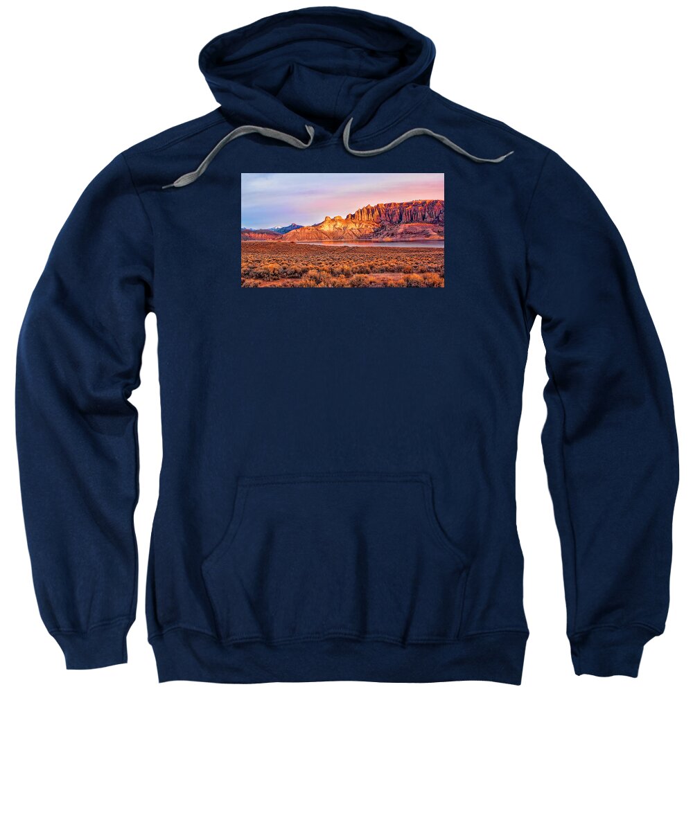 Colorado Sweatshirt featuring the digital art Sunrise on Dillon Pinnacles by Rick Wicker