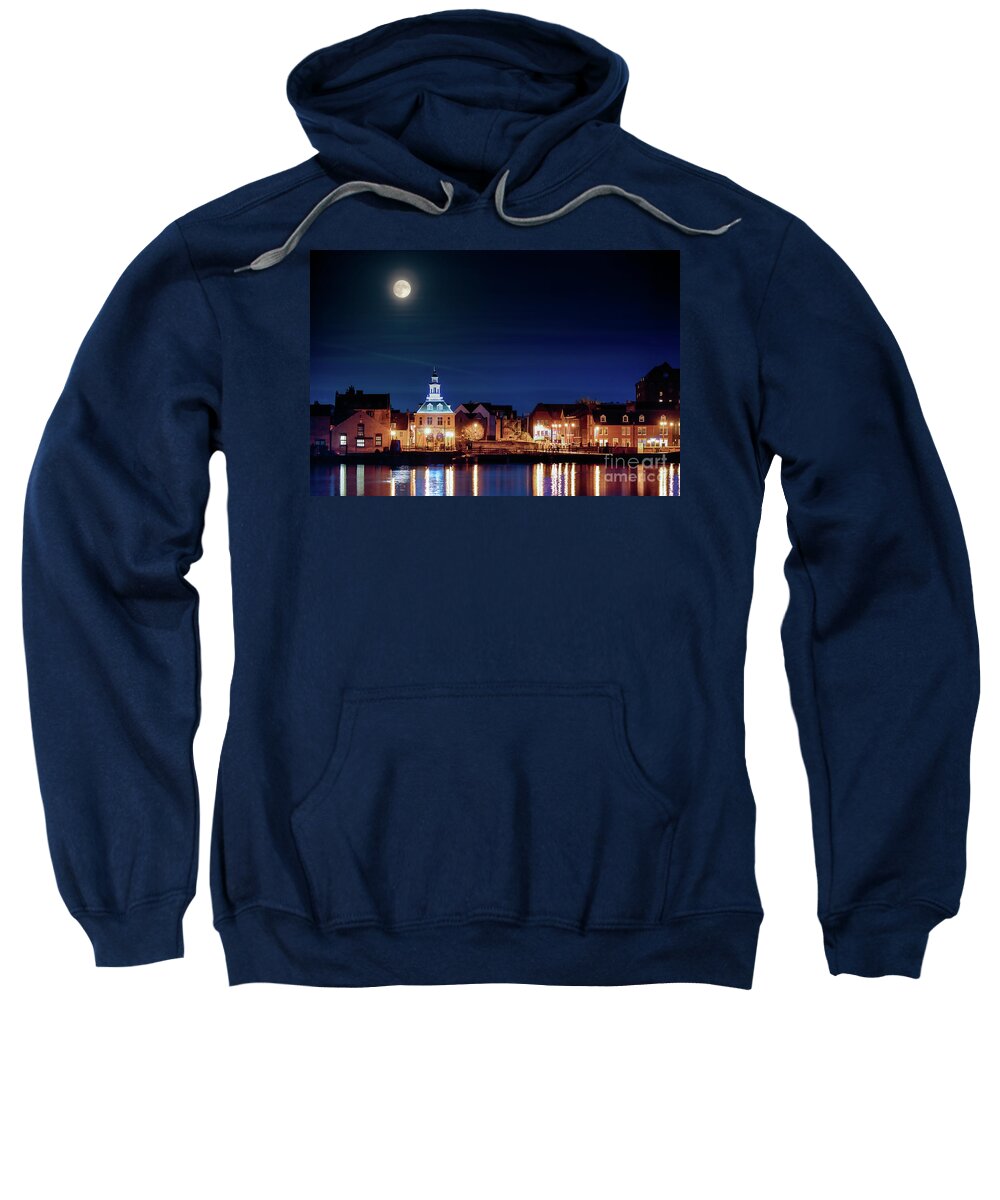Super-moon Sweatshirt featuring the photograph Supermoon rising over Norfolk town UK by Simon Bratt