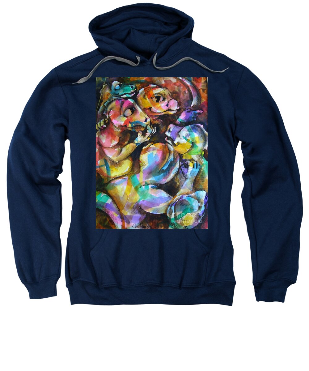 Dragon Sweatshirt featuring the painting Tea time gossip by K M Pawelec