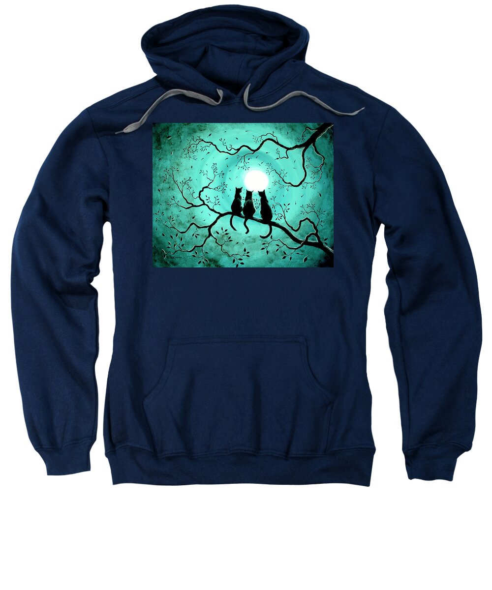 Black Sweatshirt featuring the painting Three Black Cats Under a Full Moon by Laura Iverson