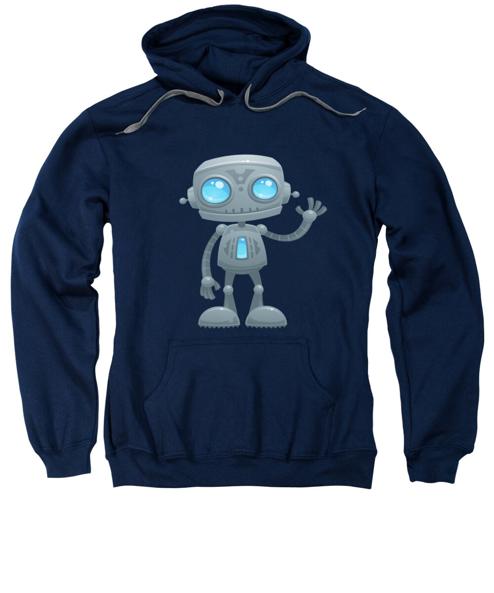 Robotandroiddroidfriendlycutewavewavingmachinefuturevectorcartoonillustrationhumorbluegrayhellosmilegreetingmascot Sweatshirt featuring the digital art Waving Robot by John Schwegel