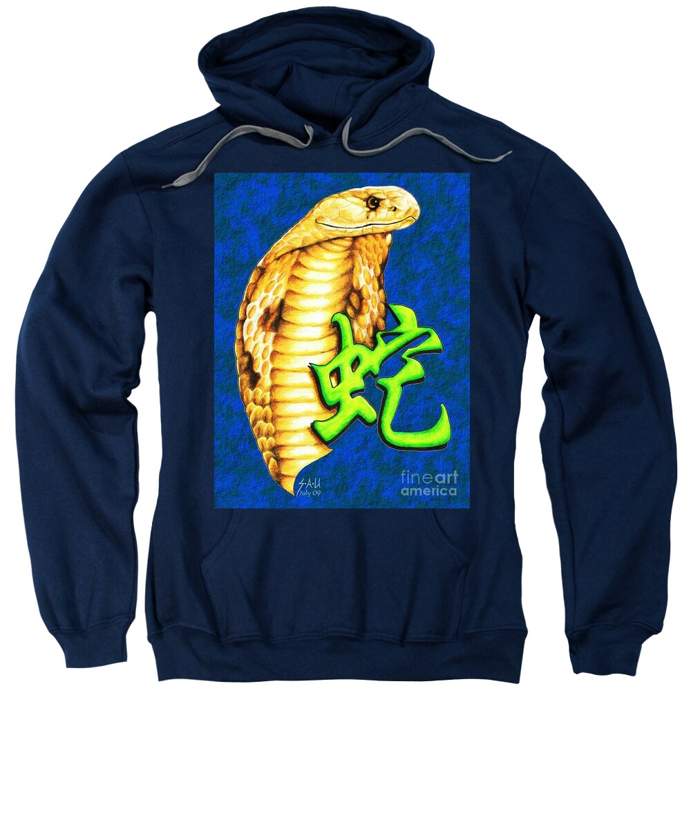 Snake Sweatshirt featuring the drawing Year of the Snake by Sheryl Unwin