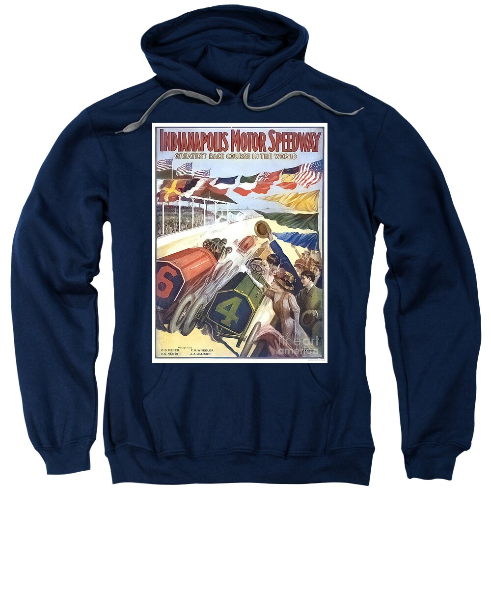Vintage Sweatshirt featuring the mixed media 1918 Indianapolis Motor Speedway Racing Poster by Retrographs