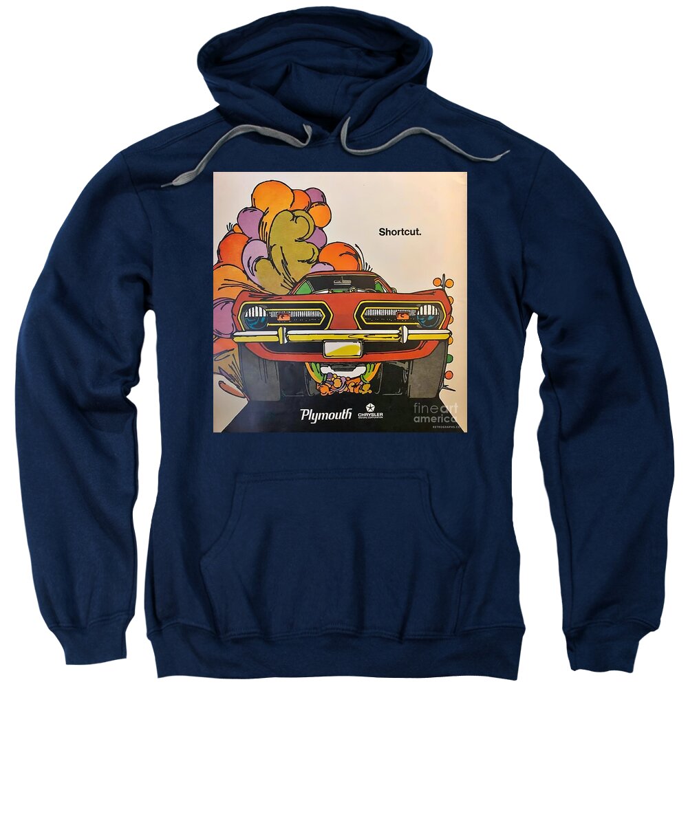 Vintage Sweatshirt featuring the mixed media 1970s Advertisement Plymouth Barracuda Shortcut by Retrographs