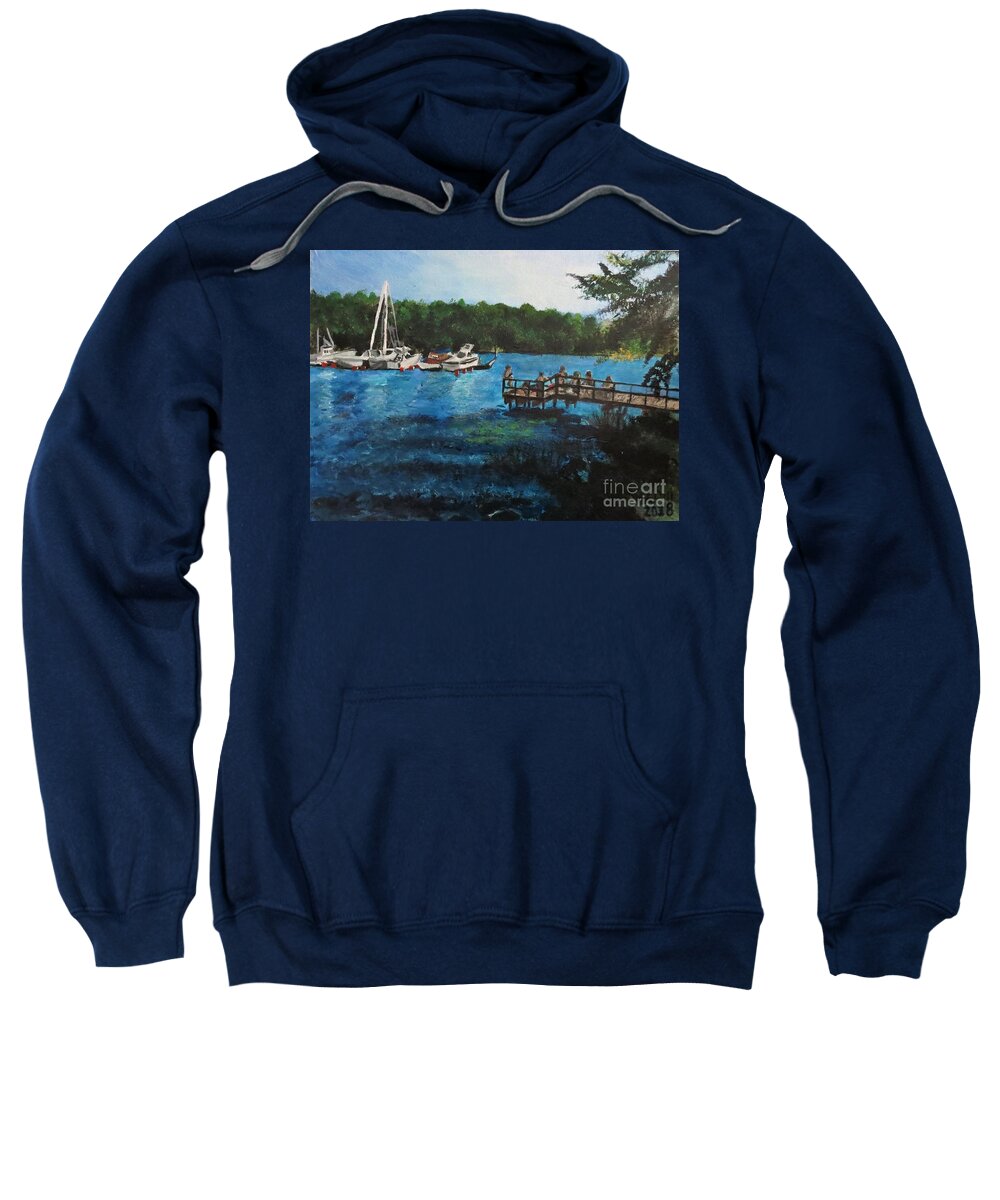 Blue Sweatshirt featuring the painting Arstaviken sunset, Sodermalm, Stockholm, Sweden by C E Dill