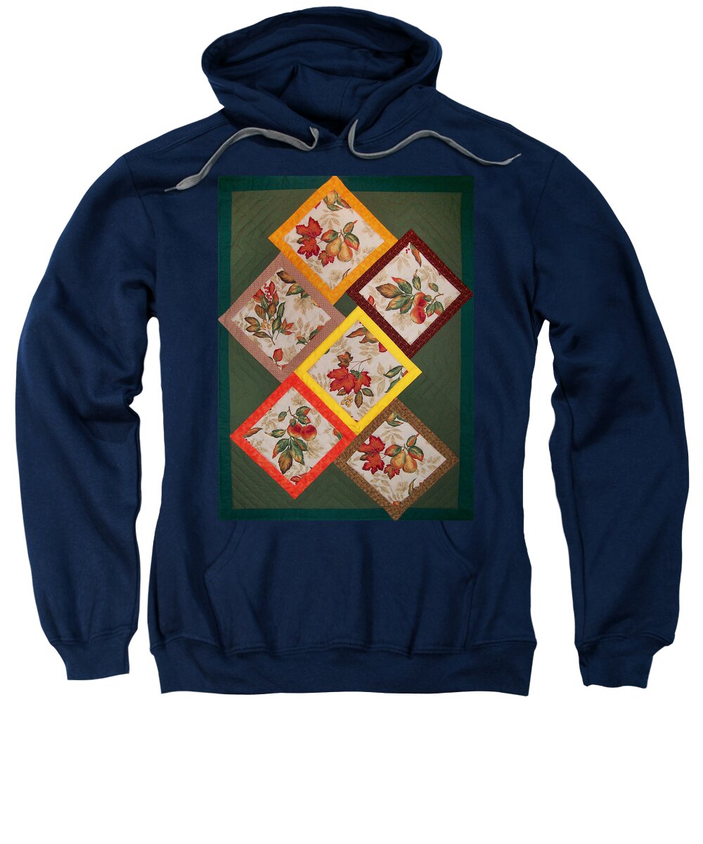 Art Quilt Sweatshirt featuring the tapestry - textile Autumn Fruit and Leaves by Pam Geisel