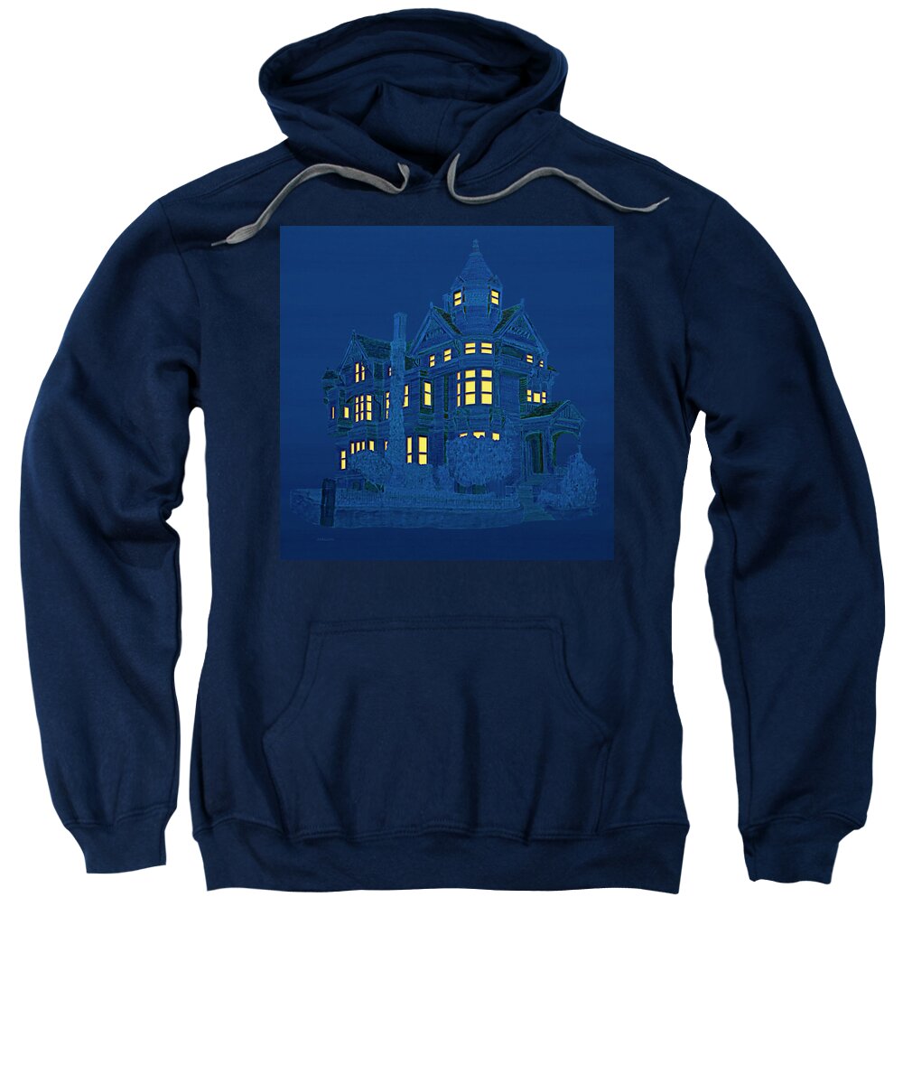 Victorian Mansion Sweatshirt featuring the painting Blue Victorian Mansion by David Arrigoni