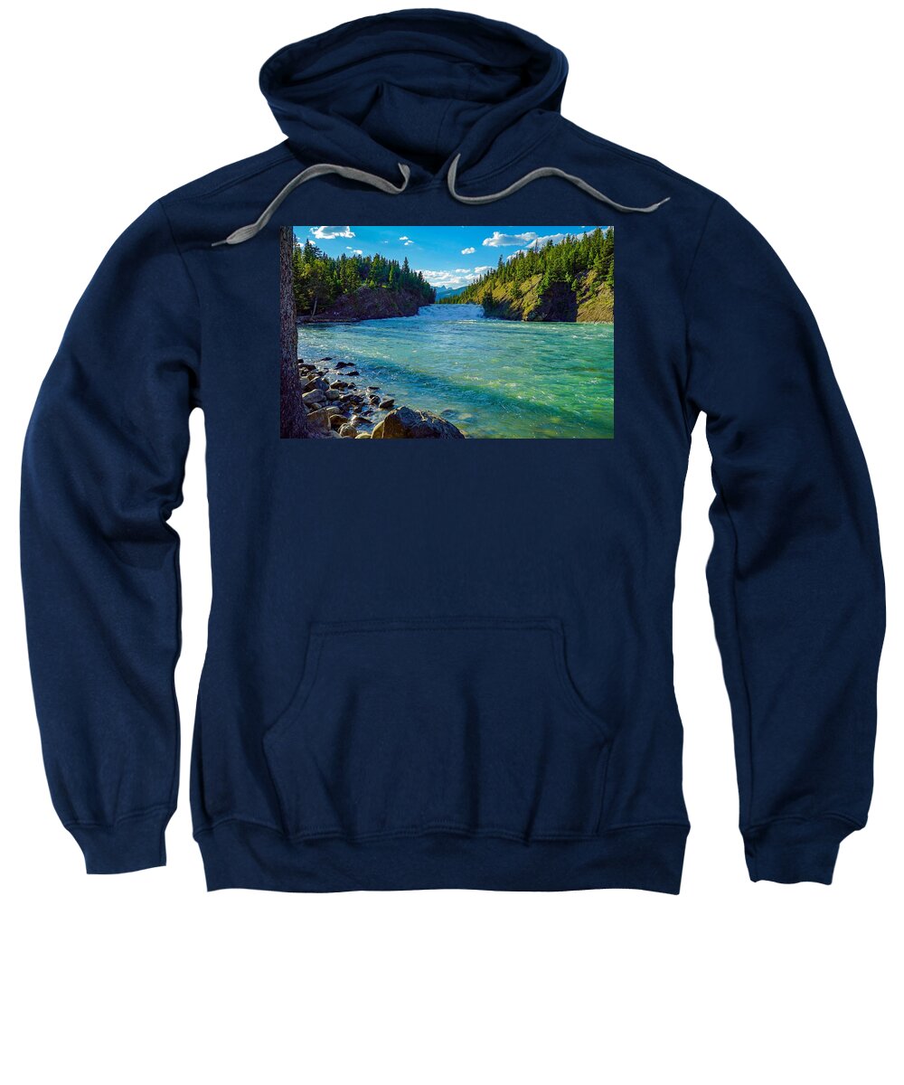 Mountain Sweatshirt featuring the photograph Bow River in Banff by Susan Rydberg