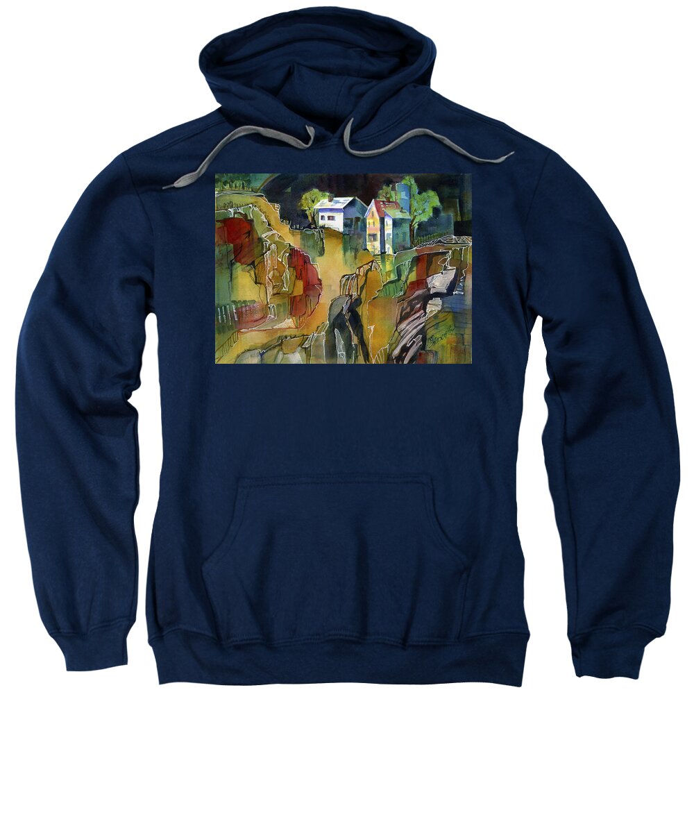 Mountain Cabin Sweatshirt featuring the painting Cabin Life by Joan Chlarson