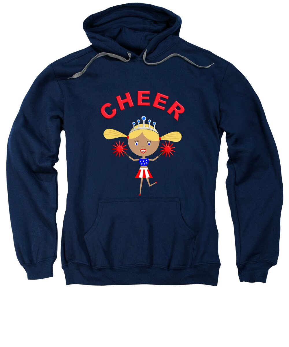 Cheerleading Sweatshirt featuring the digital art Cheerleader With Pom Poms and Cheer in Arched Text by Barefoot Bodeez Art