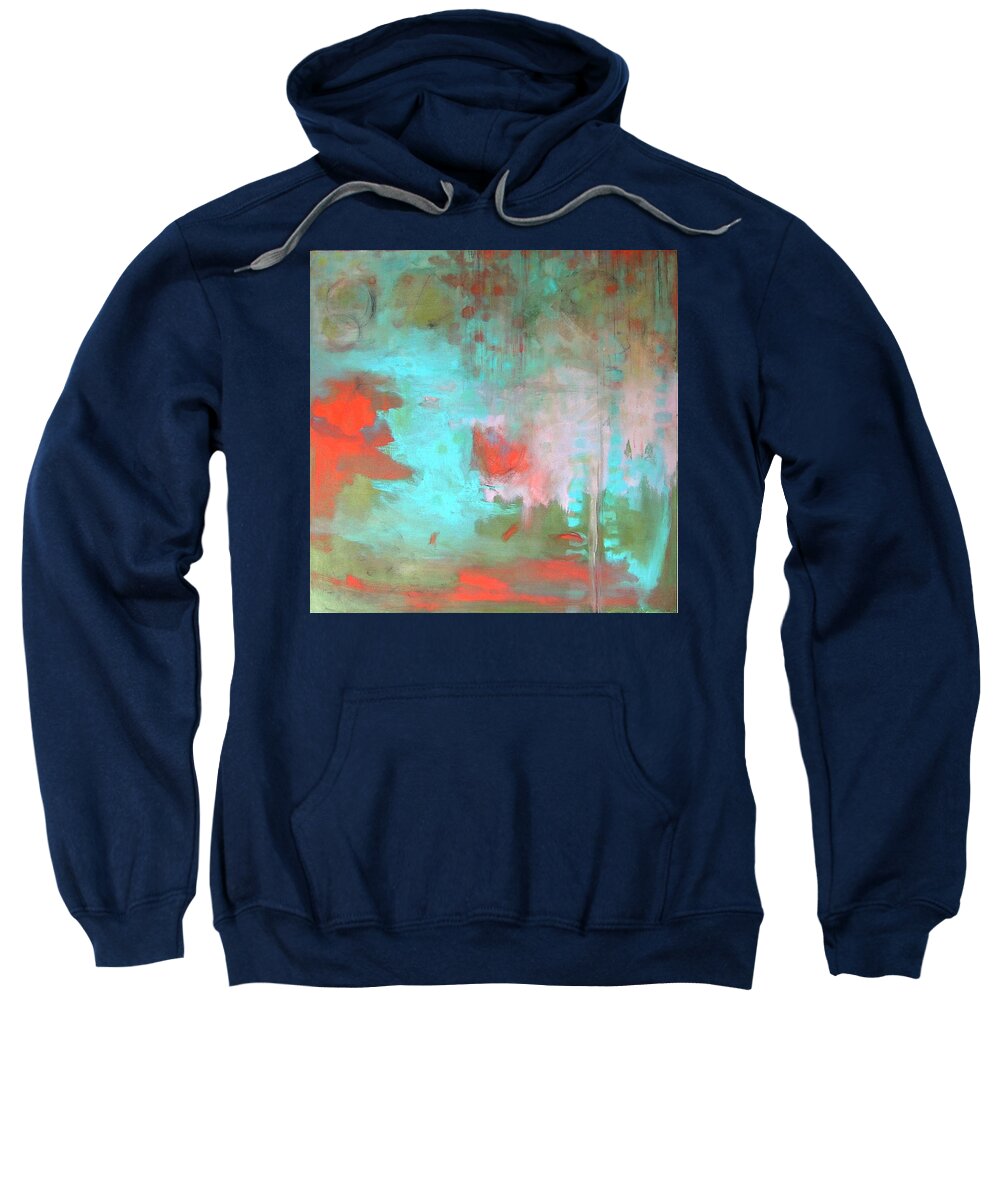 Turquoise Sweatshirt featuring the painting China Garden by Janet Zoya