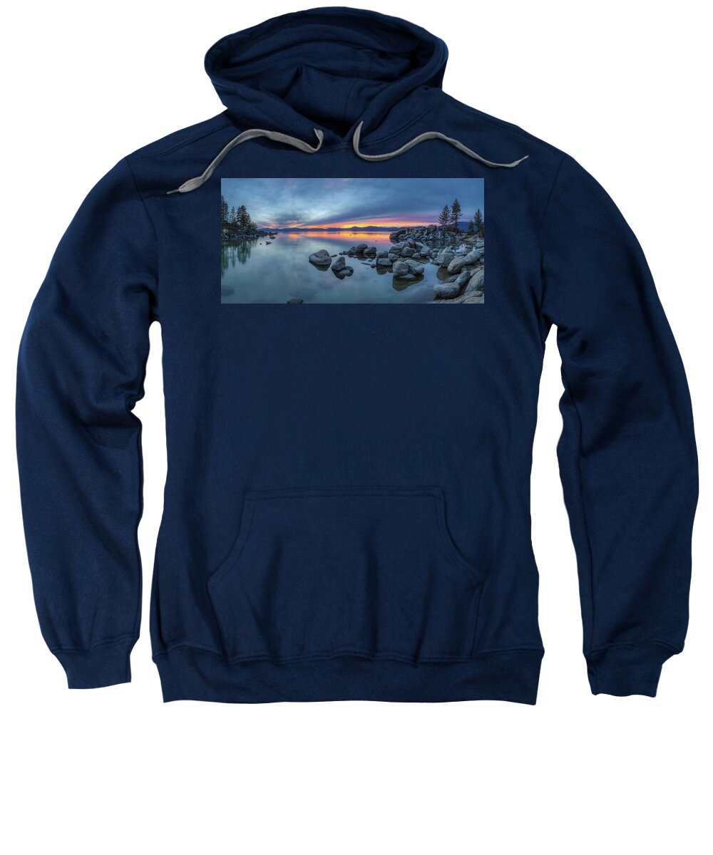 Beach Sweatshirt featuring the photograph Colorful Sunset at Sand Harbor Panorama by Andy Konieczny