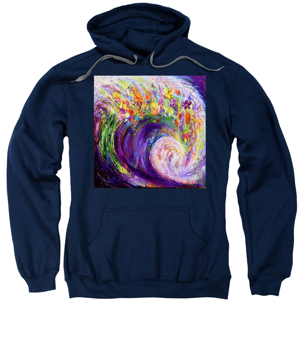 Impasto Sweatshirt featuring the painting Flower Wave by Anne Cameron Cutri