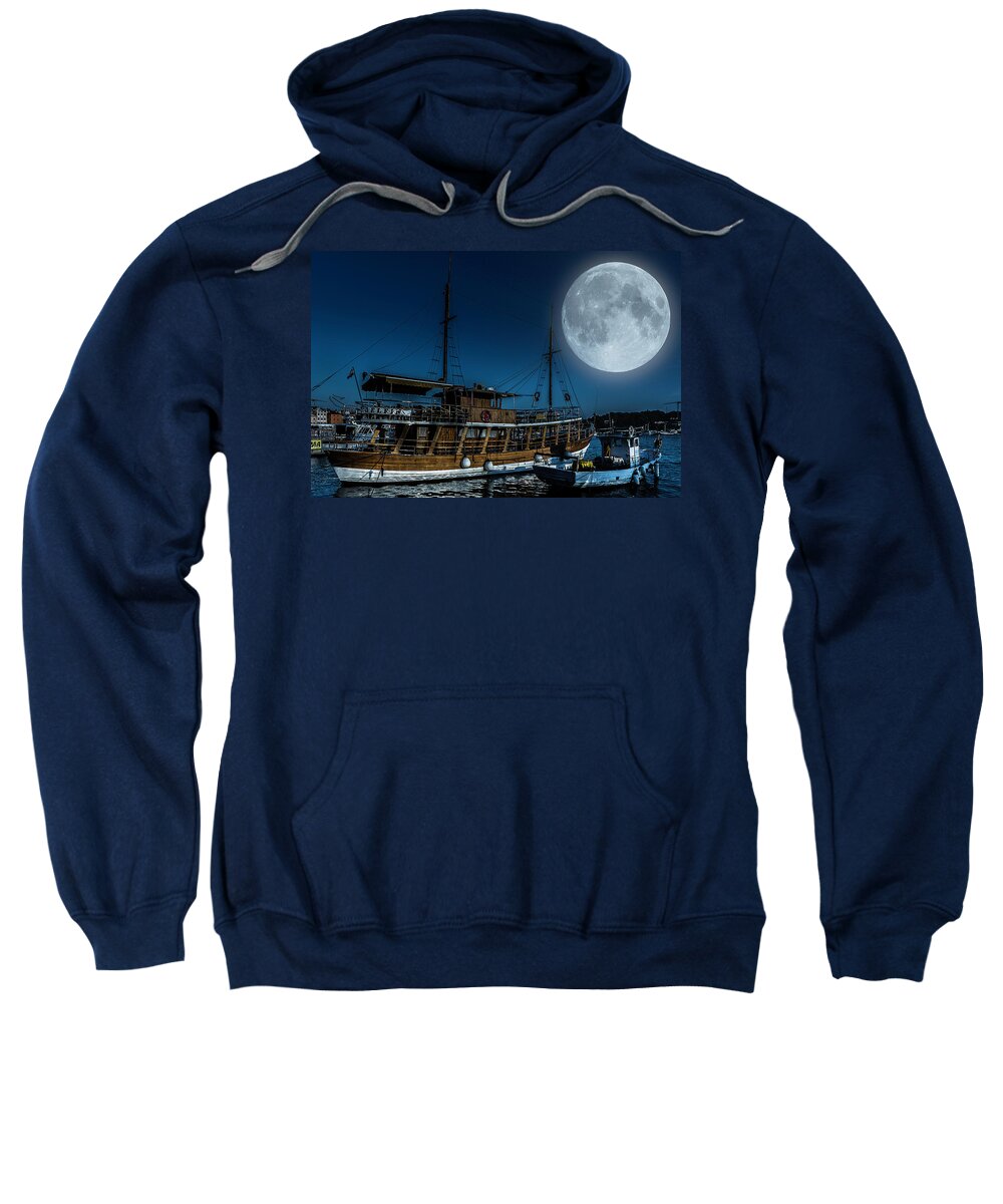 Composite Sweatshirt featuring the photograph Full Moon over Rovinj's Harbor by Wolfgang Stocker