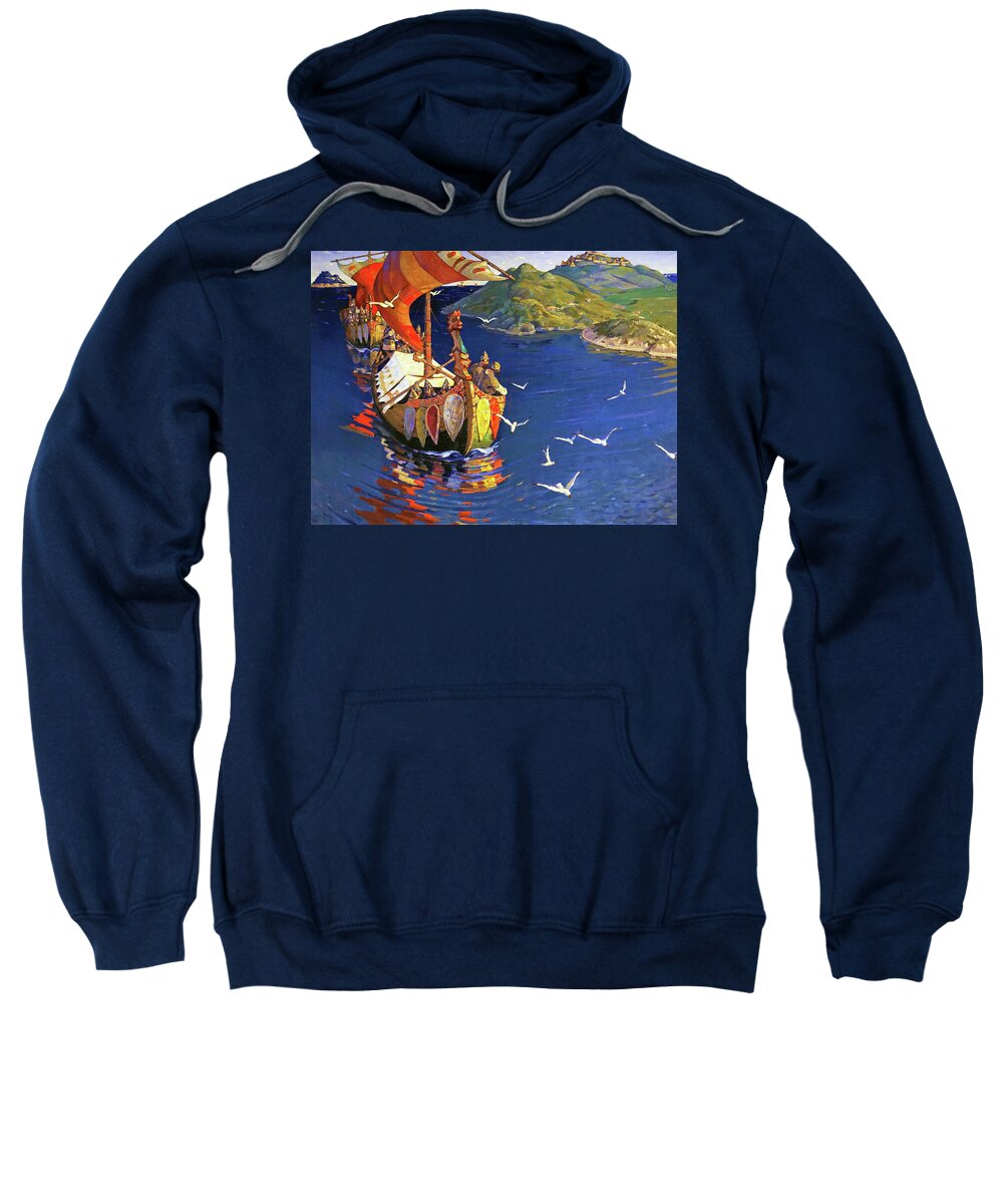 Nicholas Roerich Sweatshirt featuring the painting Guests from Overseas - Digital Remastered Edition by Nicholas Roerich