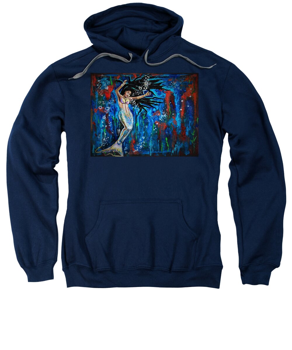 Mermaid Sweatshirt featuring the painting Lifes Strong Currents by Artist RiA