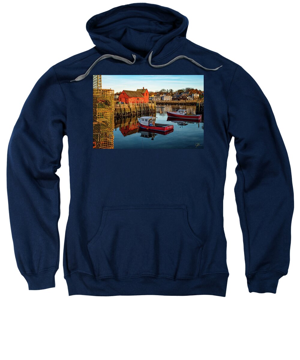 Massachusetts Sweatshirt featuring the photograph Lobster Traps, Lobster Boats, and Motif #1 by Jeff Sinon