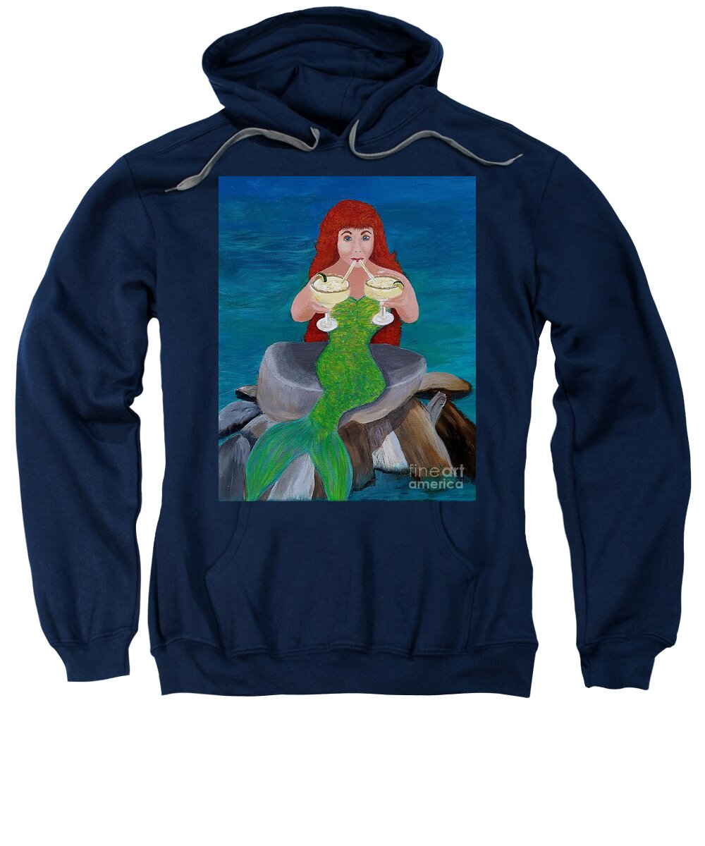 Mermaid Sweatshirt featuring the painting Margaritas on the Rocks Mermaid by Elizabeth Mauldin