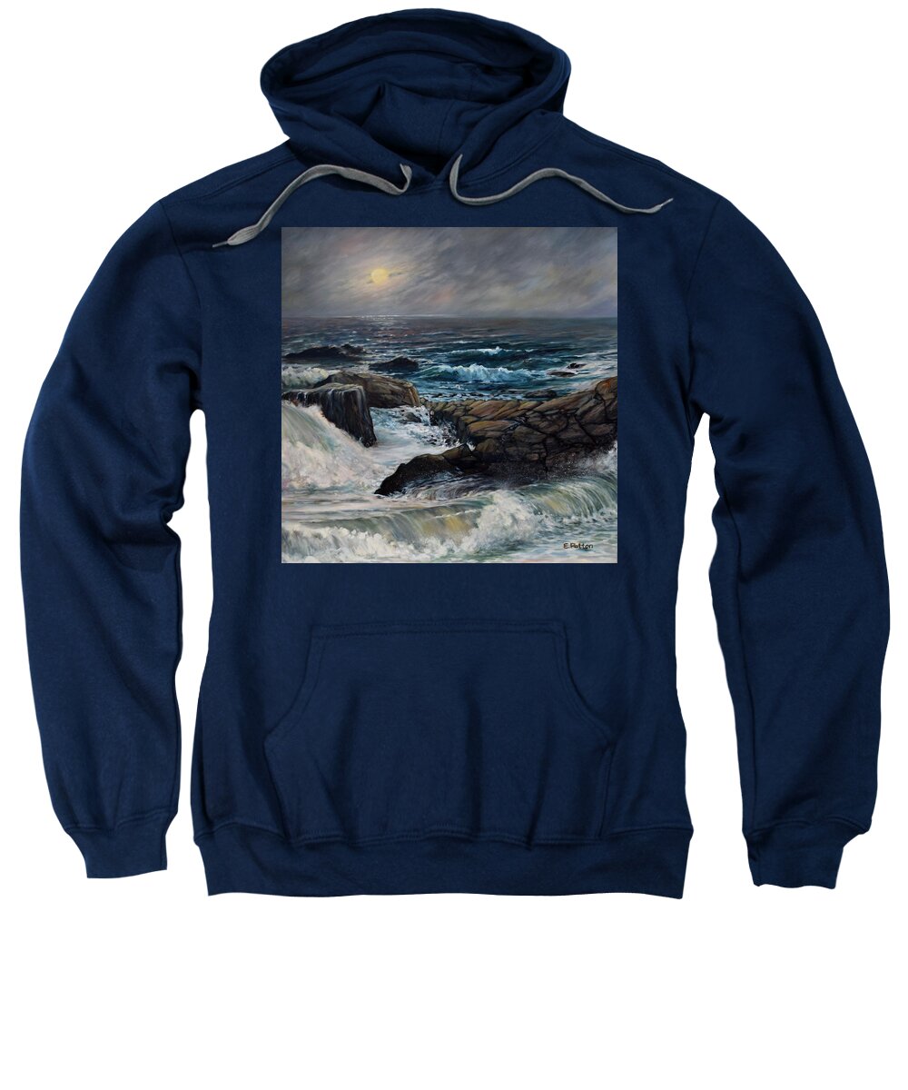 Ocean Sweatshirt featuring the painting Moonlight At The Shore by Eileen Patten Oliver