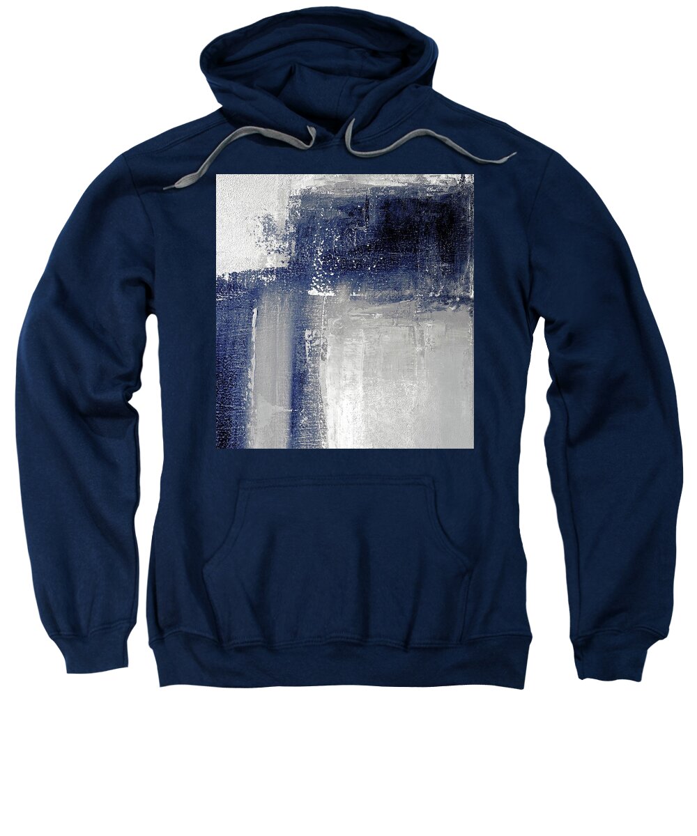 Grey Sweatshirt featuring the painting Navy blue and grey abstract by Vesna Antic