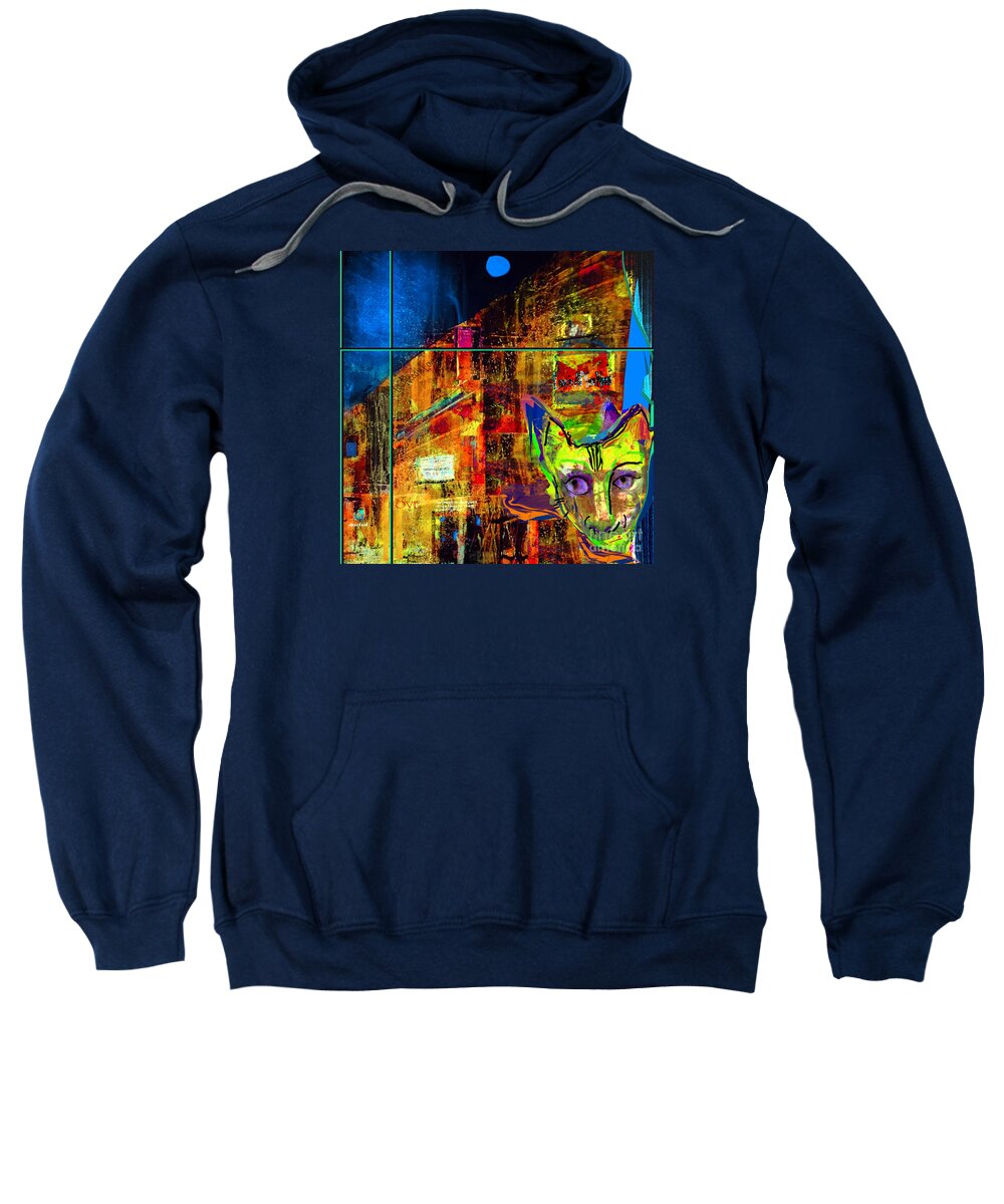 Square Sweatshirt featuring the mixed media Oliver Night Cat by Zsanan Studio