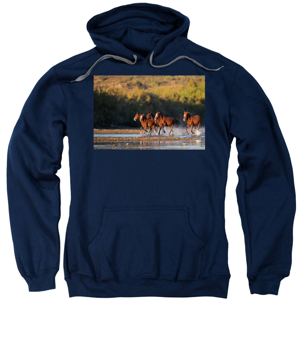Salt River Wild Horses Sweatshirt featuring the photograph River Run 3 by Shannon Hastings