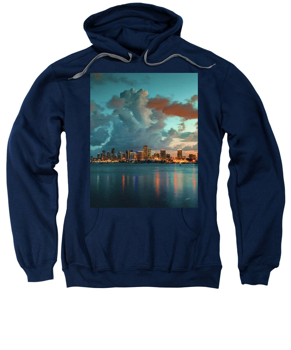 Landscape Sweatshirt featuring the painting Skyline Miami, USA by Dean Wittle