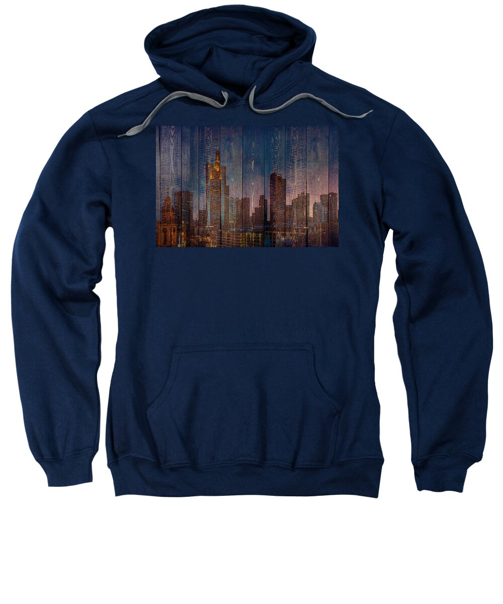 Frankfurt Sweatshirt featuring the mixed media Skyline of Frankfurt, Germany on Wood by Alex Mir