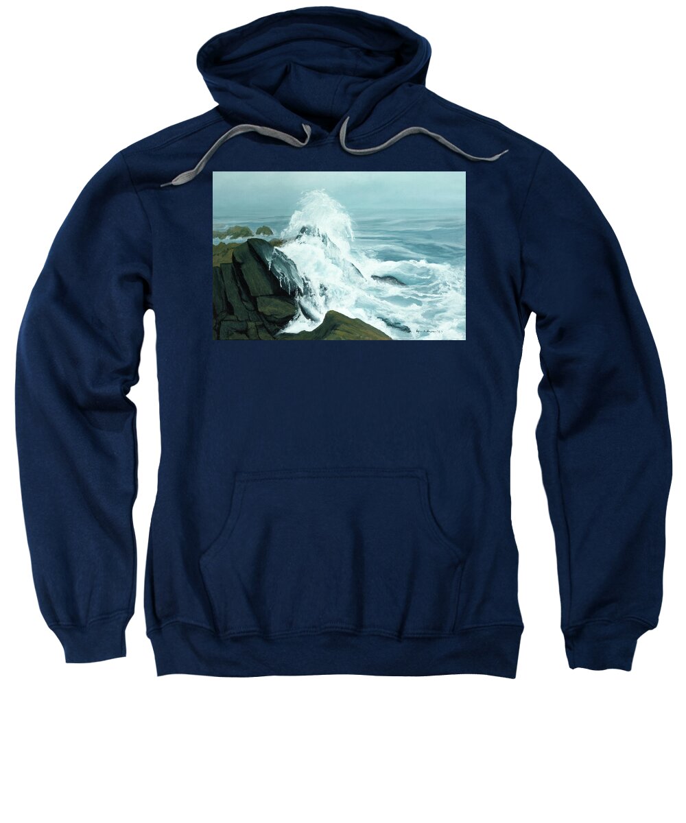 Seascape Sweatshirt featuring the painting Surging Waves Break on Rocks by Lynn Hansen