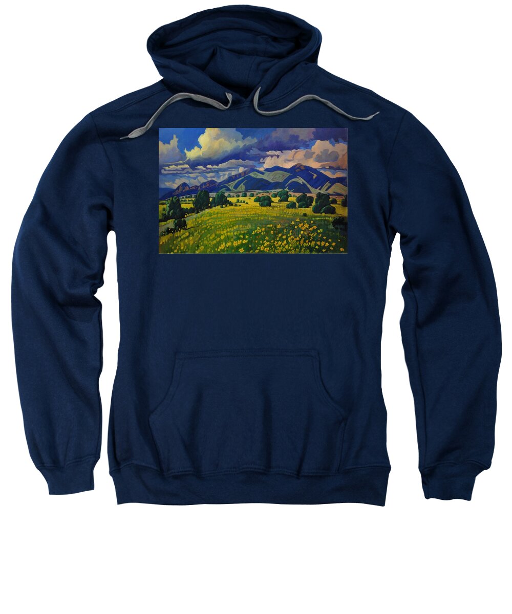 Taos Sweatshirt featuring the painting Taos Yellow Flowers by Art West